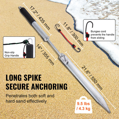 VEVOR Sand Spike Boat Anchor Pole, 36" Galvanized Carbon Steel Slide Anchor Shore Spike, Self-Hammering Beach Spike Anchor for Small Boat Jetski Pontoon Kayak, with Oxford Storage Bag and Bungee Cord