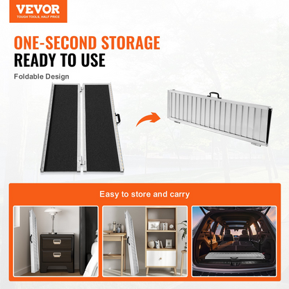 VEVOR Portable Wheelchair Ramp, 121.9 cm 362.9 kg Capacity, Non-Slip Aluminum Folding Threshold Ramp, Foldable Mobility Scooter Ramp Wheel Chair Ramp, Handicap Ramp for Home Steps, Stairs, Doorways, Curbs