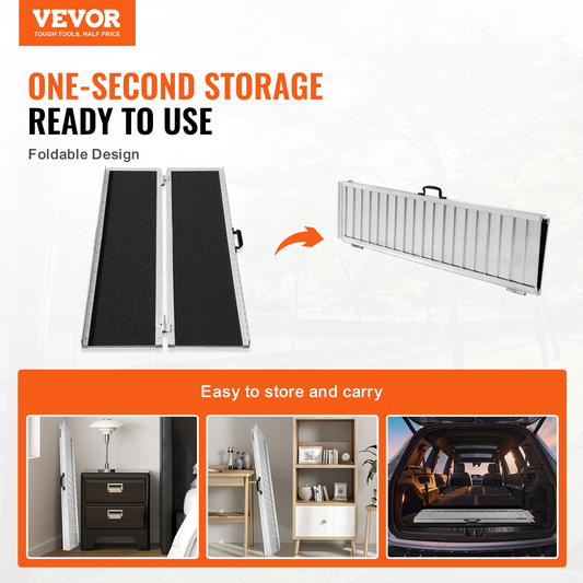 VEVOR Portable Wheelchair Ramp, 121.9 cm 362.9 kg Capacity, Non-Slip Aluminum Folding Threshold Ramp, Foldable Mobility Scooter Ramp Wheel Chair Ramp, Handicap Ramp for Home Steps, Stairs, Doorways, Curbs