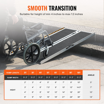 VEVOR Portable Wheelchair Ramp, 121.9 cm 362.9 kg Capacity, Non-Slip Aluminum Folding Threshold Ramp, Foldable Mobility Scooter Ramp Wheel Chair Ramp, Handicap Ramp for Home Steps, Stairs, Doorways, Curbs