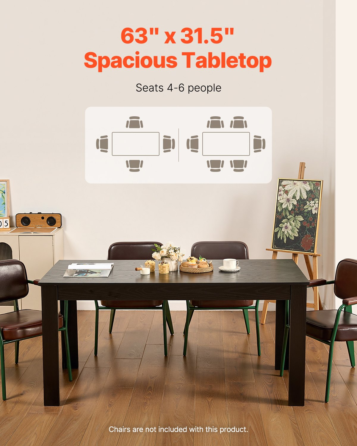 VEVOR 63in Rectangle Dining Table Wood Kitchen Table for 4-6 Person (Only Table)