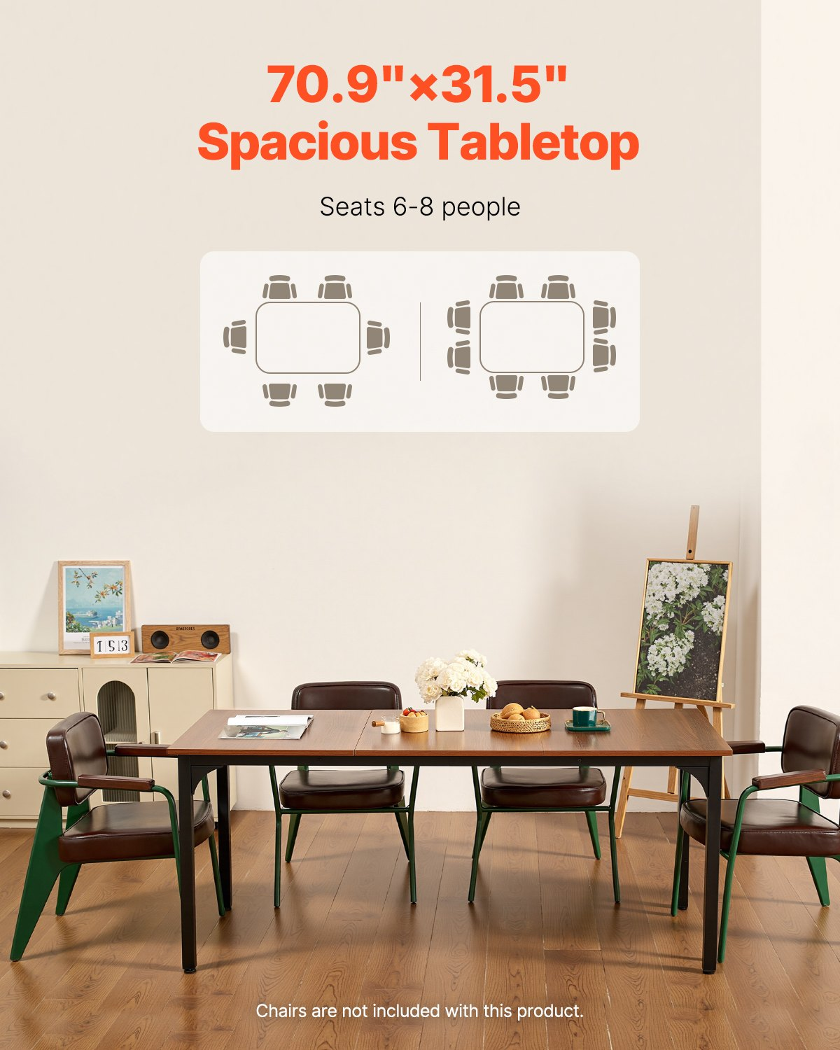 VEVOR 71in Rectangle Dining Table Wood Kitchen Table for 6-8 Person (Only Table)