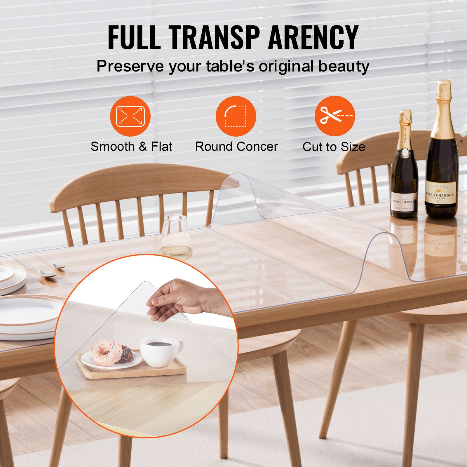 VEVOR PVC Table Protector 24x96 Inch Clear Plastic Desk Protector 1.5mm Thick
