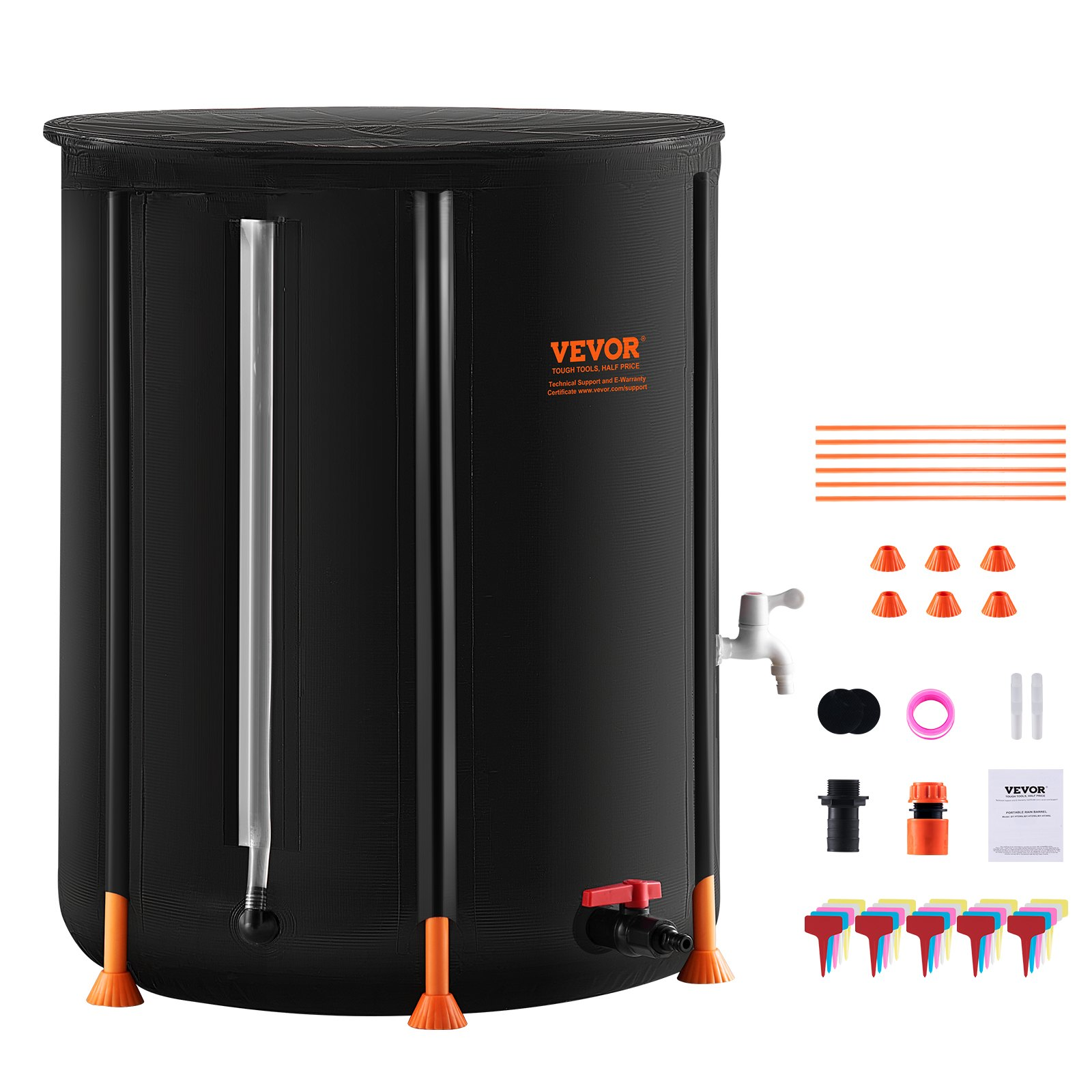 VEVOR Collapsible Rain Barrel 53 Gal Rain Catcher with Spigots and Overflow Kit