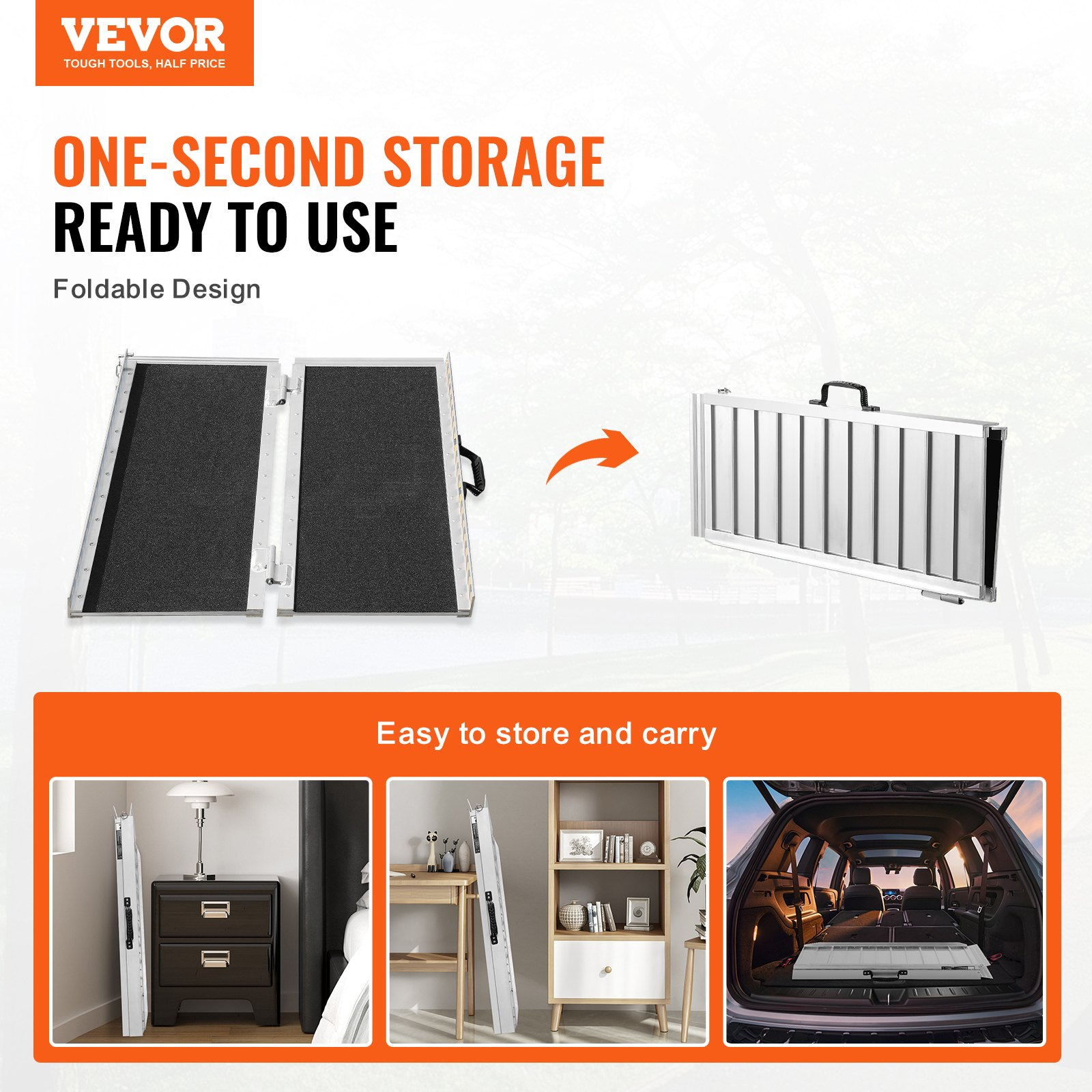 VEVOR Portable Wheelchair Ramp, 91.4 cm 362.9 kg Capacity, Non-Slip Aluminum Folding Threshold Ramp, Foldable Mobility Scooter Ramp Wheel Chair Ramp, Handicap Ramp for Home Steps, Stairs, Doorways, Curbs
