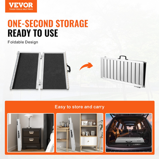 VEVOR Portable Wheelchair Ramp, 91.4 cm 362.9 kg Capacity, Non-Slip Aluminum Folding Threshold Ramp, Foldable Mobility Scooter Ramp Wheel Chair Ramp, Handicap Ramp for Home Steps, Stairs, Doorways, Curbs
