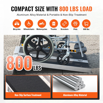 VEVOR Portable Wheelchair Ramp, 91.4 cm 362.9 kg Capacity, Non-Slip Aluminum Folding Threshold Ramp, Foldable Mobility Scooter Ramp Wheel Chair Ramp, Handicap Ramp for Home Steps, Stairs, Doorways, Curbs
