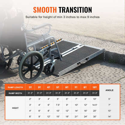 VEVOR Portable Wheelchair Ramp, 91.4 cm 362.9 kg Capacity, Non-Slip Aluminum Folding Threshold Ramp, Foldable Mobility Scooter Ramp Wheel Chair Ramp, Handicap Ramp for Home Steps, Stairs, Doorways, Curbs