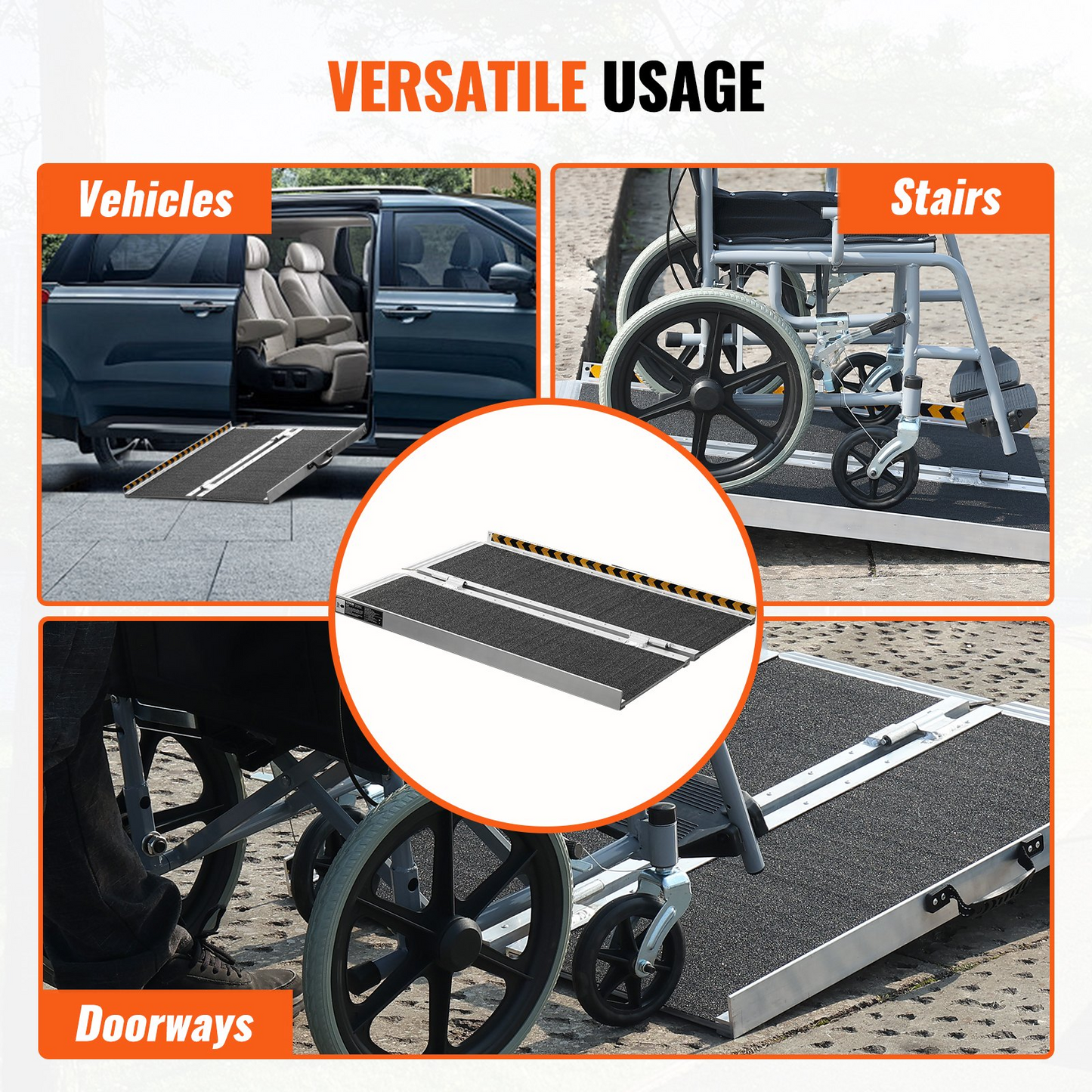 VEVOR Portable Wheelchair Ramp, 91.4 cm 362.9 kg Capacity, Non-Slip Aluminum Folding Threshold Ramp, Foldable Mobility Scooter Ramp Wheel Chair Ramp, Handicap Ramp for Home Steps, Stairs, Doorways, Curbs