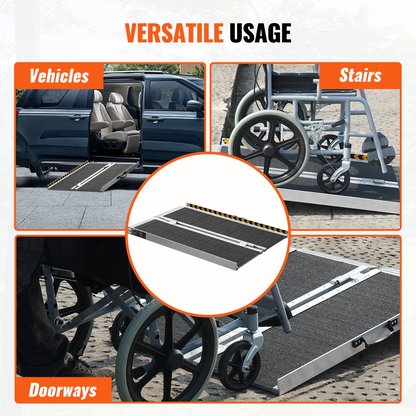 VEVOR Portable Wheelchair Ramp, 91.4 cm 362.9 kg Capacity, Non-Slip Aluminum Folding Threshold Ramp, Foldable Mobility Scooter Ramp Wheel Chair Ramp, Handicap Ramp for Home Steps, Stairs, Doorways, Curbs
