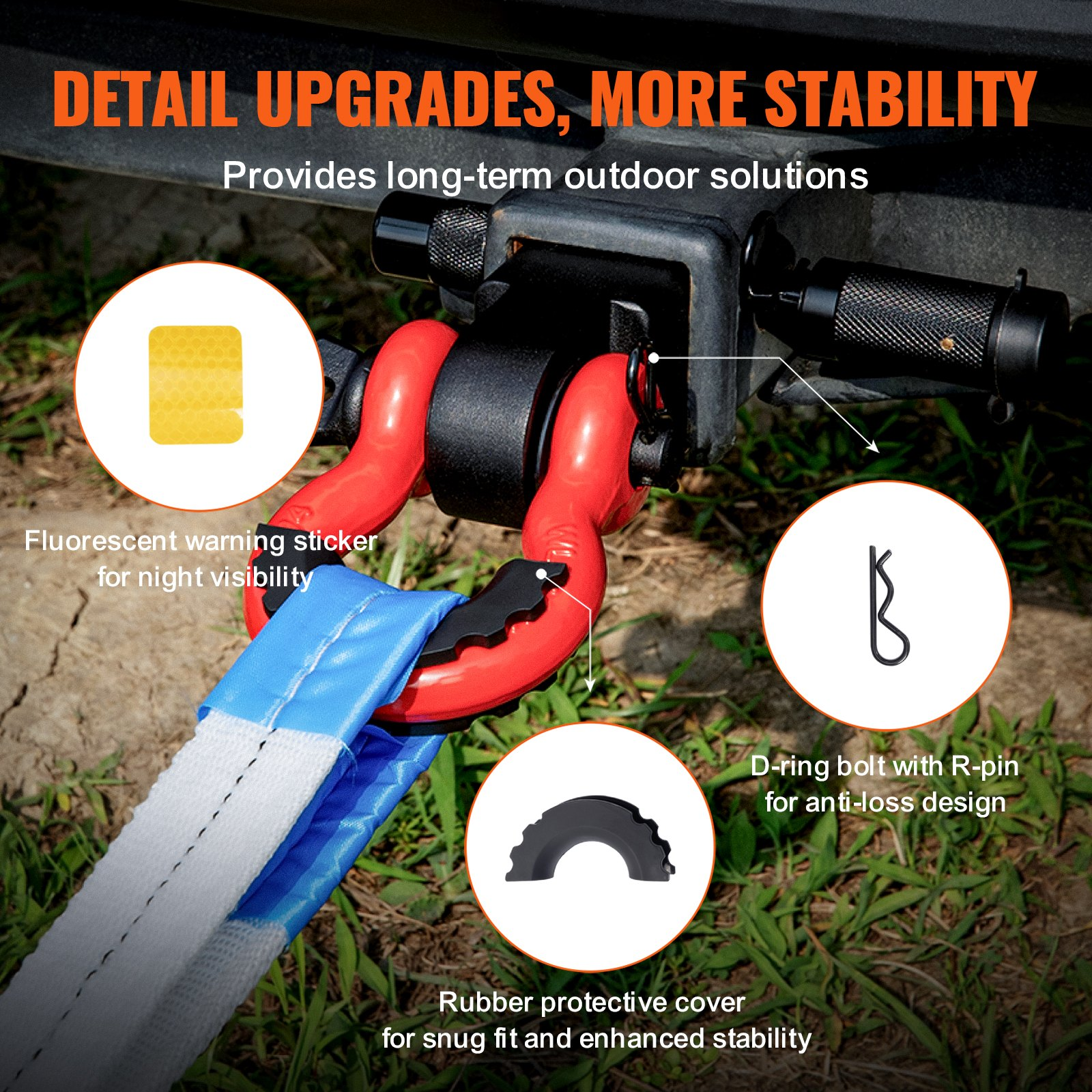VEVOR 2" Trailer Shackle Hitch Receiver D-Ring Recovery for Truck Jeep 66000 lbs