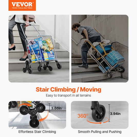VEVOR Stair Climbing Cart Foldable Shopping Cart 45L with Stair Climbing Wheels