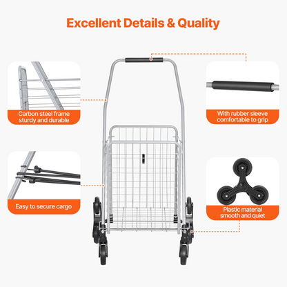 VEVOR Stair Climbing Cart Foldable Shopping Cart 45L with Stair Climbing Wheels