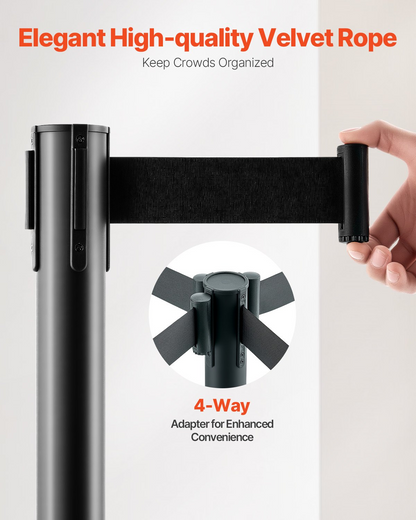 VEVOR 4 Pcs Stanchion Post with 4 Retractable Belts & Sand Injection Hollow Base