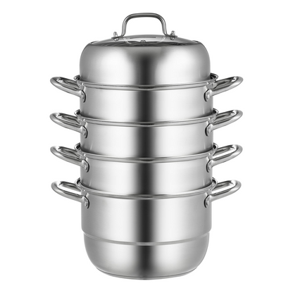VEVOR Dumpling Steamer Stainless Steel 5 Titer Stainless Steel Steamer Work For Cooking 30cm/11.8inch Food Steamer Pot with Gas Electric Grill Stove Top (Dia 30cm)