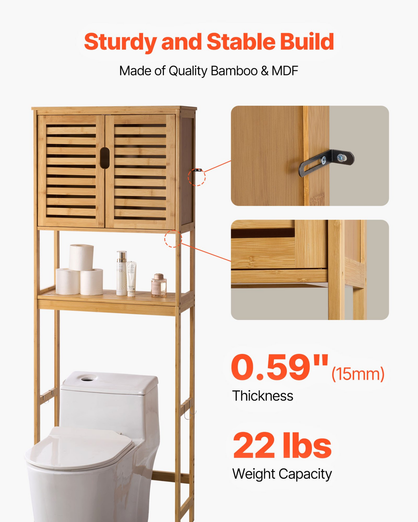VEVOR Bamboo Over The Toilet Storage Cabinet with Adjustable Shelf 68.9" H