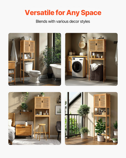 VEVOR Bamboo Over The Toilet Storage Cabinet with Adjustable Shelf 68.9" H