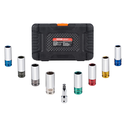 VEVOR Lug Nut Impact Socket Set 1/2 in Drive Metric and SAE 6-Point Deep Socket