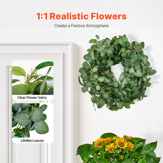 VEVOR Artificial Decorative Wreath 26 in Green Eucalyptus Leaves Year Round