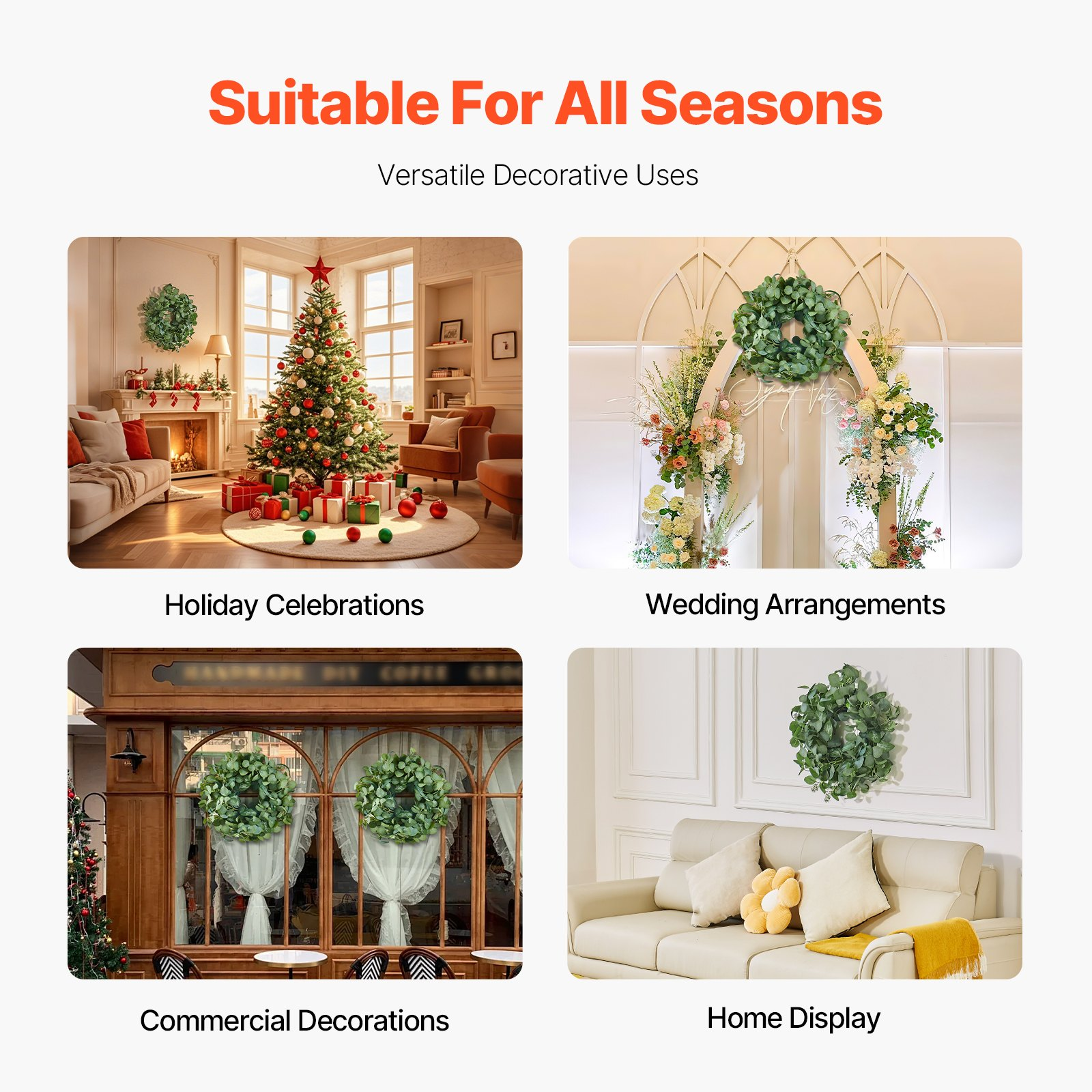VEVOR Artificial Decorative Wreath 26 in Green Eucalyptus Leaves Year Round