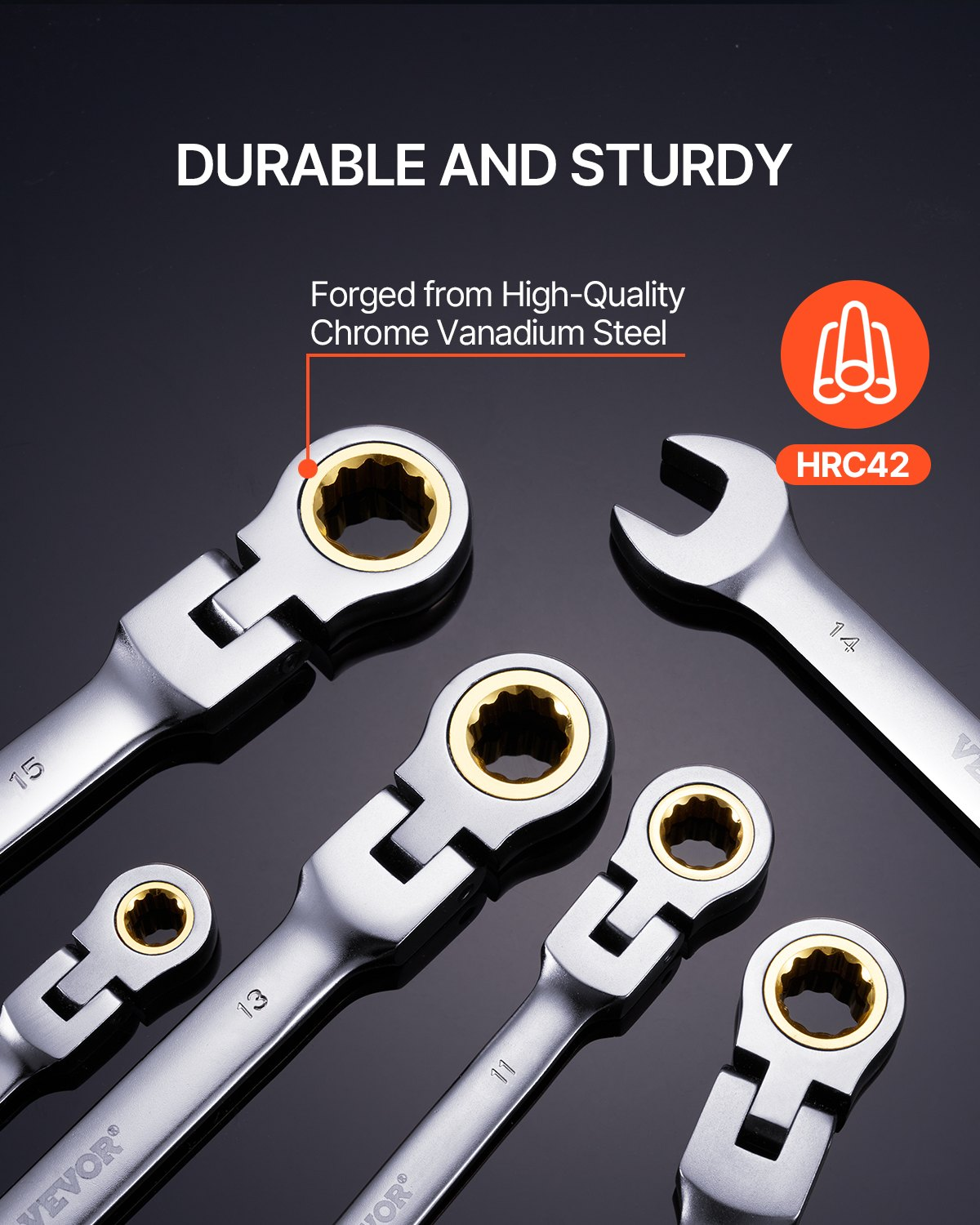 VEVOR Flex-Head Ratcheting Wrench Set 8 PC Metric 8 mm-17 mm with Roll-up Pouch