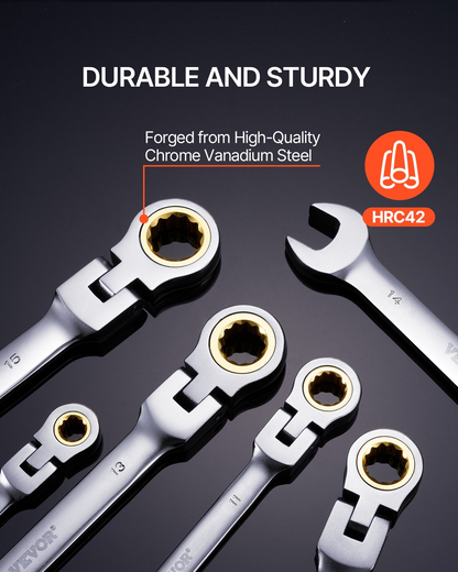 VEVOR Flex-Head Ratcheting Wrench Set 8 PC Metric 8 mm-17 mm with Roll-up Pouch
