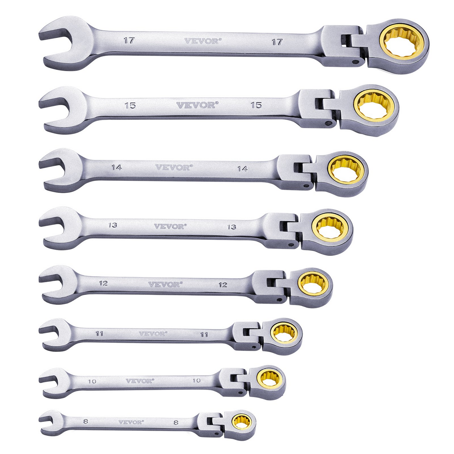 VEVOR Flex-Head Ratcheting Wrench Set 8 PC Metric 8 mm-17 mm with Roll-up Pouch