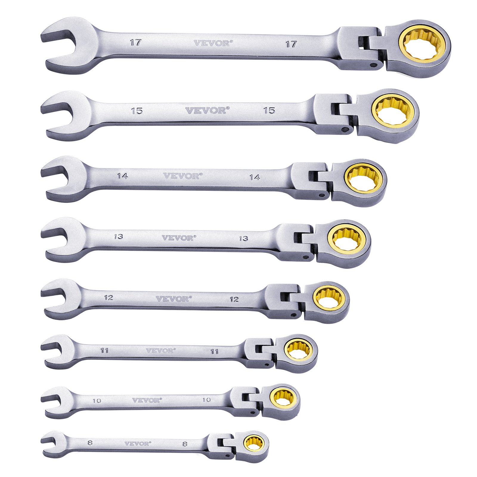 VEVOR Flex-Head Ratcheting Wrench Set 8 PC Metric 8 mm-17 mm with Roll-up Pouch