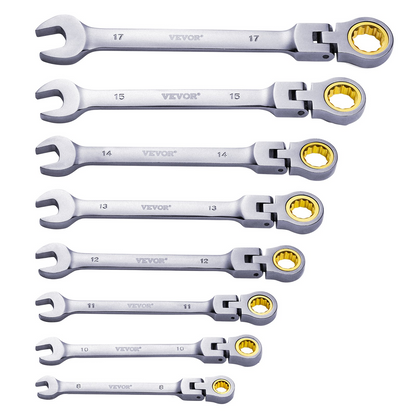 VEVOR Flex-Head Ratcheting Wrench Set 8 PC Metric 8 mm-17 mm with Roll-up Pouch