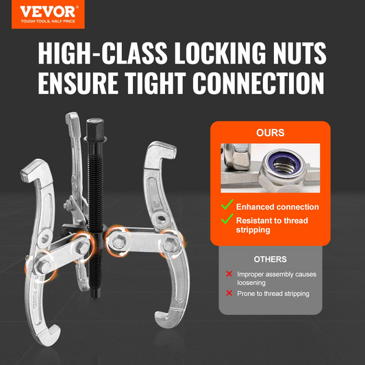 VEVOR Gear Puller Set, 76.2 mm 101.6 mm 152.4 mm 203.2 mm Puller Kit, 3 Jaw Gear Bearing Flywheel Pulley Removal Tool, 2 or 3 Reversible Jaws Wheel Puller, Vertically and Horizontally, External and Internal, 4-Piece