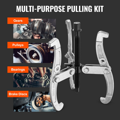 VEVOR Gear Puller Set, 76.2 mm 101.6 mm 152.4 mm 203.2 mm Puller Kit, 3 Jaw Gear Bearing Flywheel Pulley Removal Tool, 2 or 3 Reversible Jaws Wheel Puller, Vertically and Horizontally, External and Internal, 4-Piece