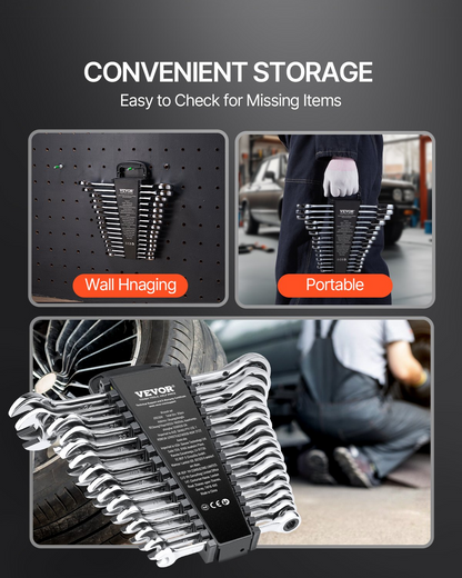 VEVOR Combination Wrench Set 30 PCS SAE 1/4" to 1", Metric 8-24mm Organizer Rack
