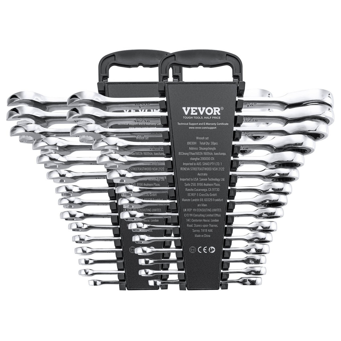 VEVOR Combination Wrench Set 30 PCS SAE 1/4" to 1", Metric 8-24mm Organizer Rack