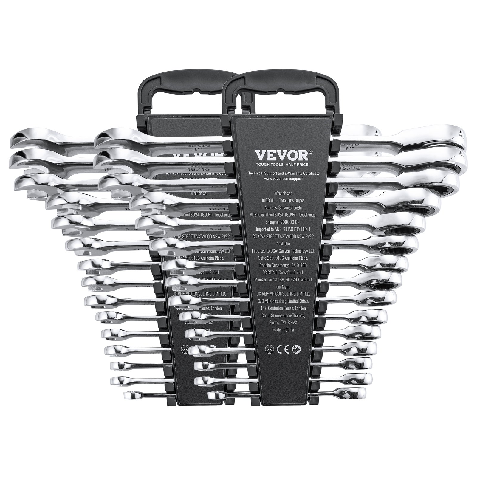 VEVOR Combination Wrench Set 30 PCS SAE 1/4" to 1", Metric 8-24mm Organizer Rack