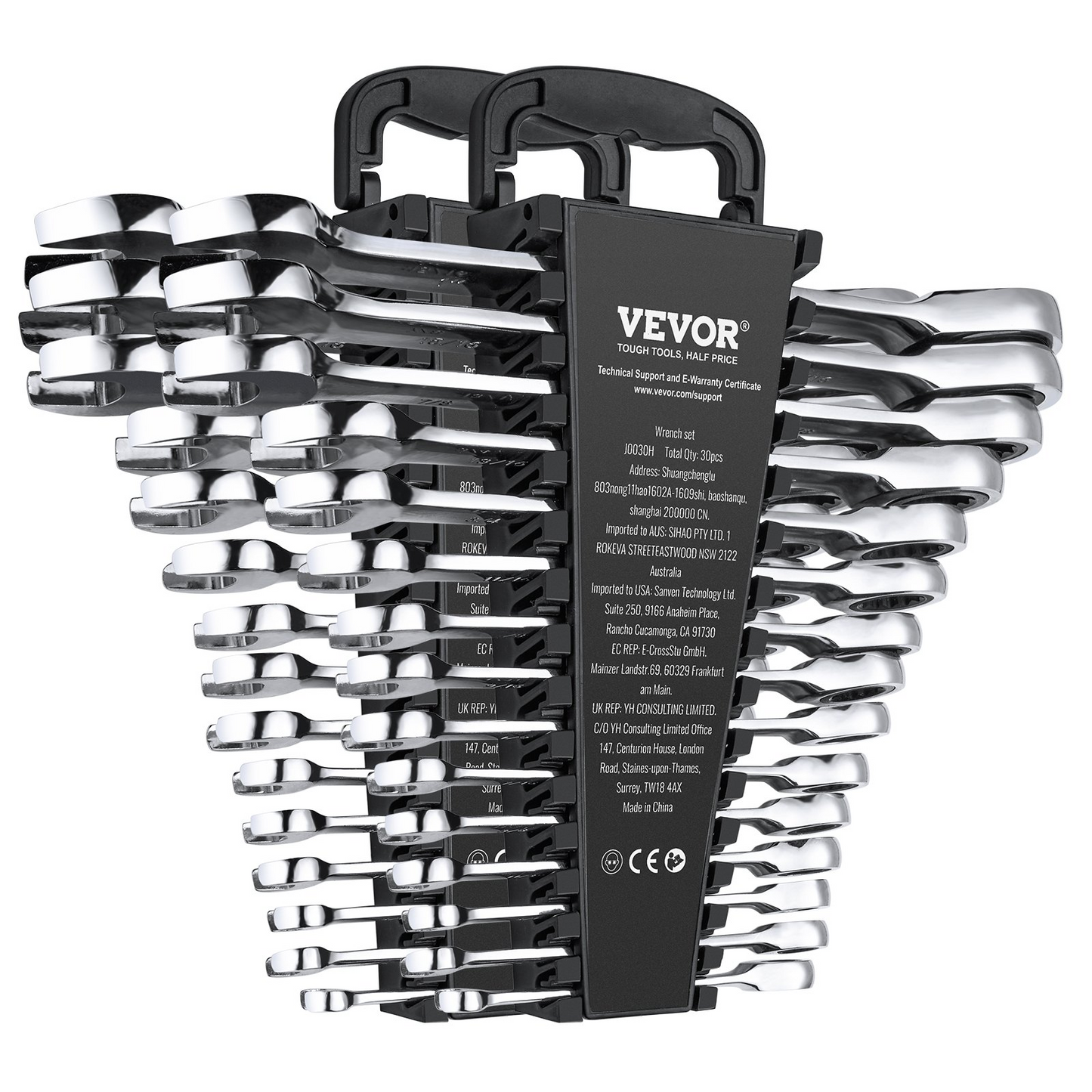 VEVOR Combination Wrench Set 30 PCS SAE 1/4" to 1", Metric 8-24mm Organizer Rack