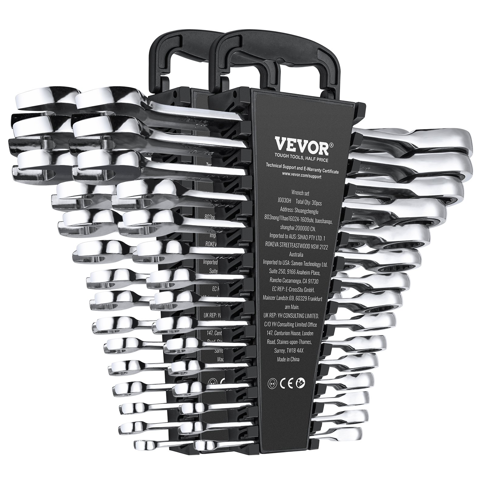VEVOR Combination Wrench Set 30 PCS SAE 1/4" to 1", Metric 8-24mm Organizer Rack