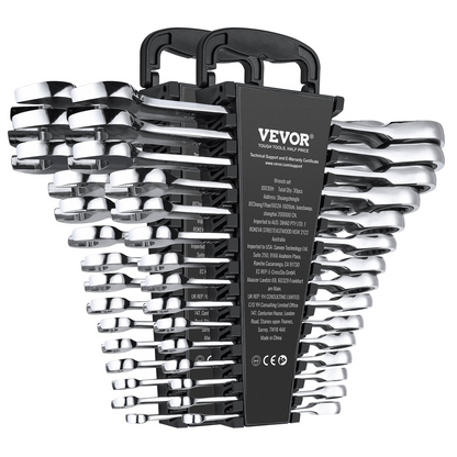 VEVOR Combination Wrench Set 30 PCS SAE 1/4" to 1", Metric 8-24mm Organizer Rack