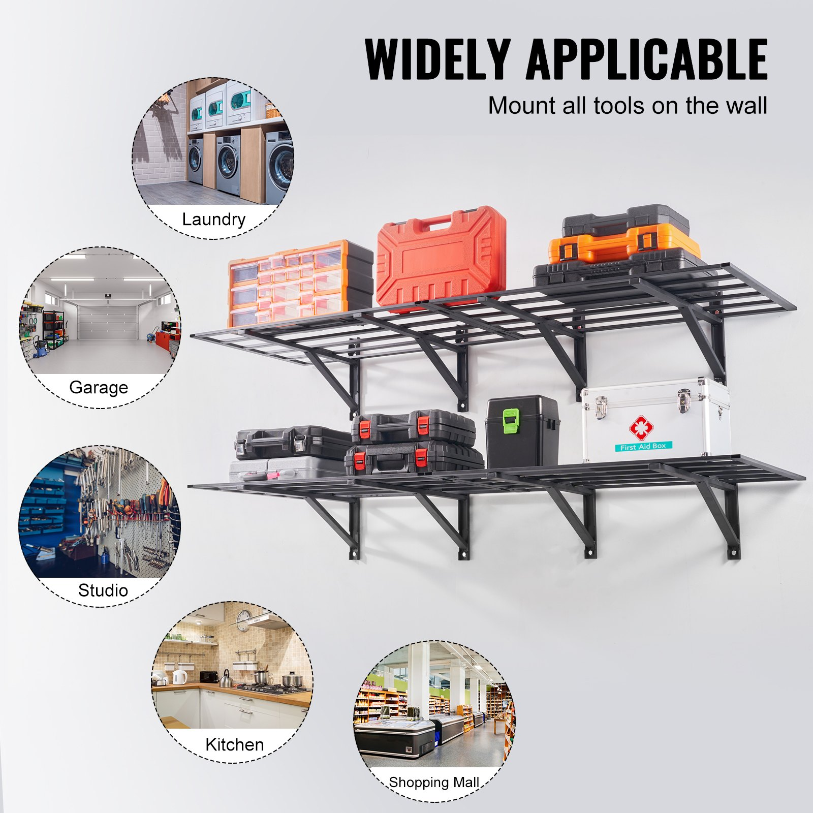 VEVOR Garage Storage Shelving, 2 Pack, 183 x 61 cm Heavy Duty Garage Shelves Wall Mounted, 726 kgLoad Capacity(Total) Garage Storage Rack Floating Shelves, Suitable for Shop, Shed, Garage Storage