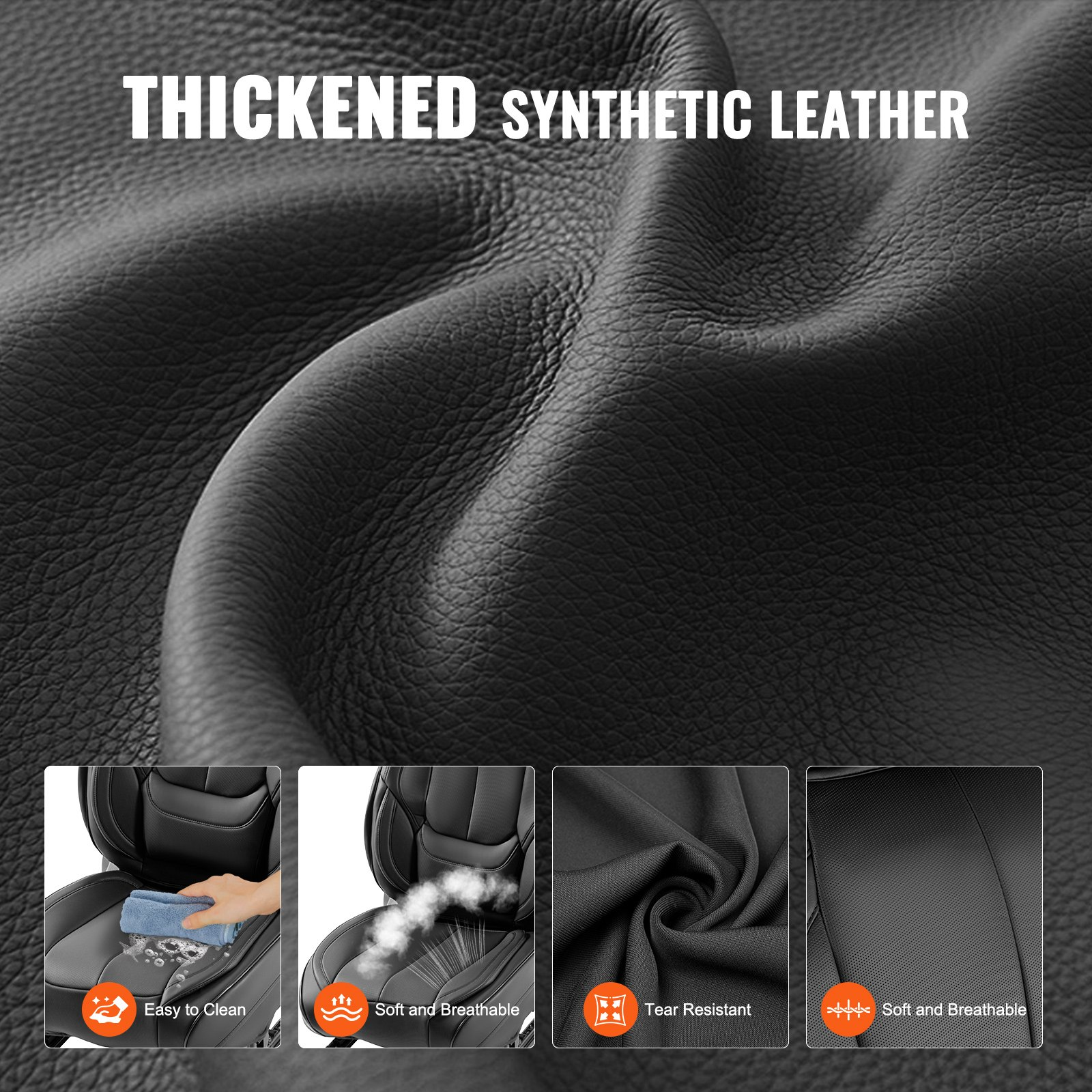 VEVOR Seat Covers, Universal Car Seat Covers Front Seats, 6pcs Faux Leather Seat Cover, Full Enclosed Design, Detachable Headrest and Airbag Compatible, for Most Cars SUVs and Trucks Black