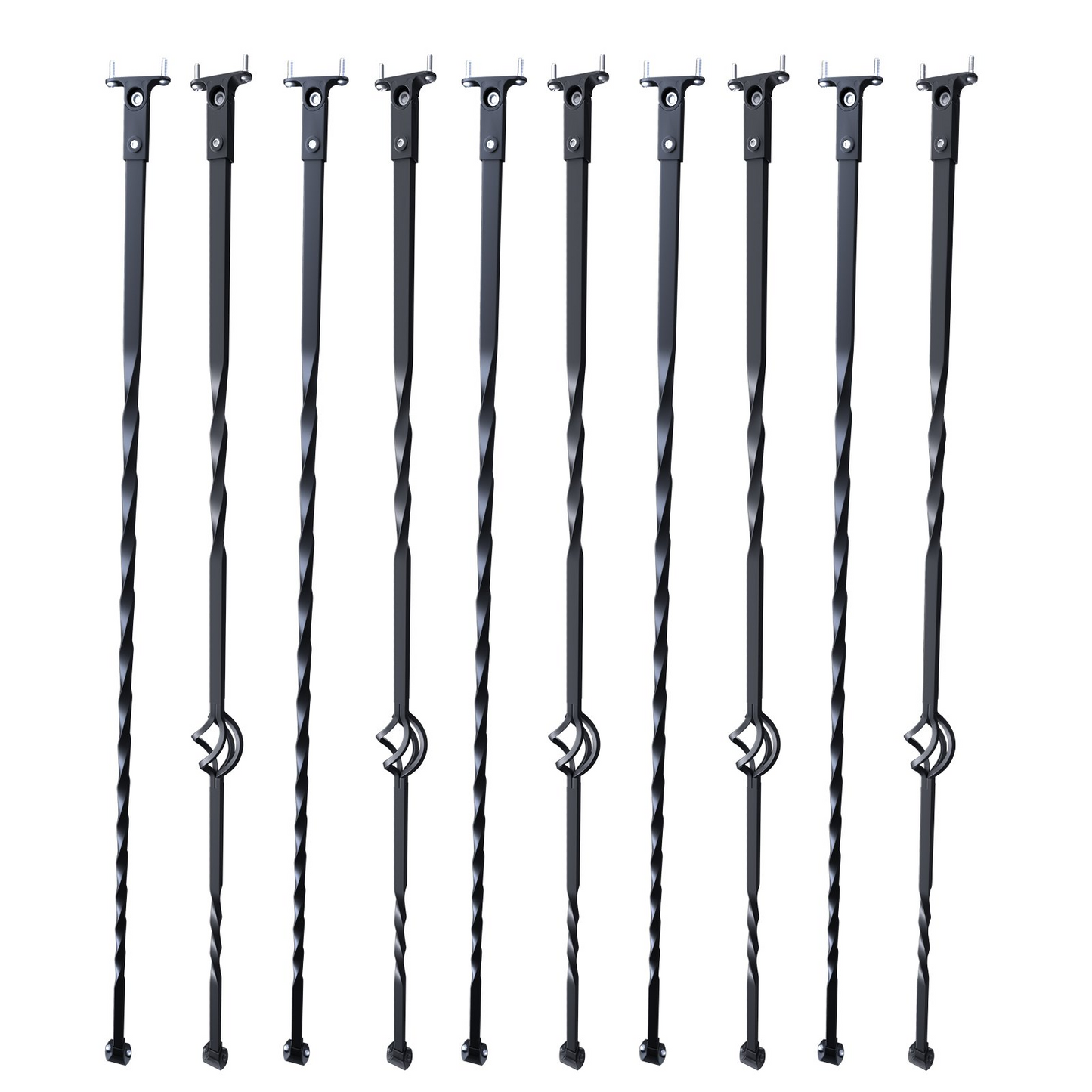 VEVOR Staircase Metal Balusters, 44'' x 1/2" Galvanized Steel Decorative Banister Spindles, 10 Pack Deck Baluster with Hollow Single Baskets, Twists, Spiral Stair Railing w/ Shoes & Screws