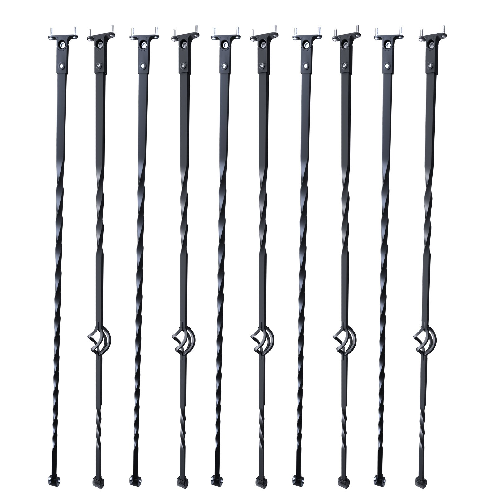 VEVOR Staircase Metal Balusters, 44'' x 1/2" Galvanized Steel Decorative Banister Spindles, 10 Pack Deck Baluster with Hollow Single Baskets, Twists, Spiral Stair Railing w/ Shoes & Screws