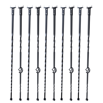 VEVOR Staircase Metal Balusters, 44'' x 1/2" Galvanized Steel Decorative Banister Spindles, 10 Pack Deck Baluster with Hollow Single Baskets, Twists, Spiral Stair Railing w/ Shoes & Screws