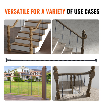 VEVOR Staircase Metal Balusters, 111.76 cm x 1.27 cm Galvanized Steel Decorative Banister Spindles, 10 Pack Deck Baluster with Hollow Twists, Satin Black Spiral Stair Railing with Shoes & Screws