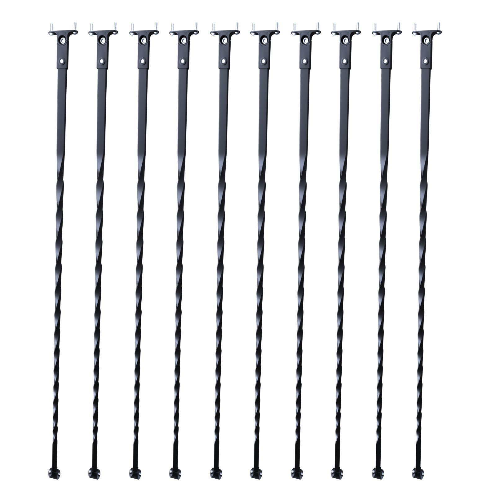 VEVOR Staircase Metal Balusters, 111.76 cm x 1.27 cm Galvanized Steel Decorative Banister Spindles, 10 Pack Deck Baluster with Hollow Twists, Satin Black Spiral Stair Railing with Shoes & Screws