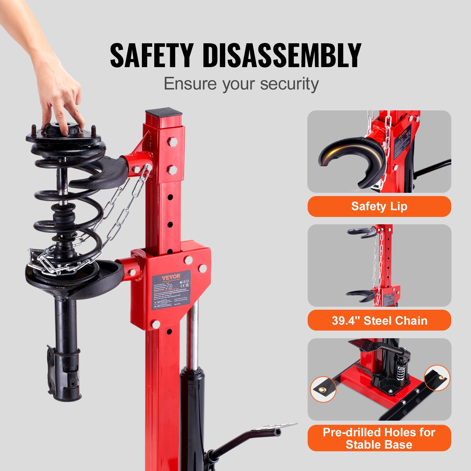 VEVOR Strut Spring Compressor, 4.5 Ton/4499.6 kg Hydraulic Jack Capacity, 1 Ton Rated Compression Force, Auto Strut Coil Spring Compressor Tool, Hydraulic Spring Compressor for Strut Spring Removing