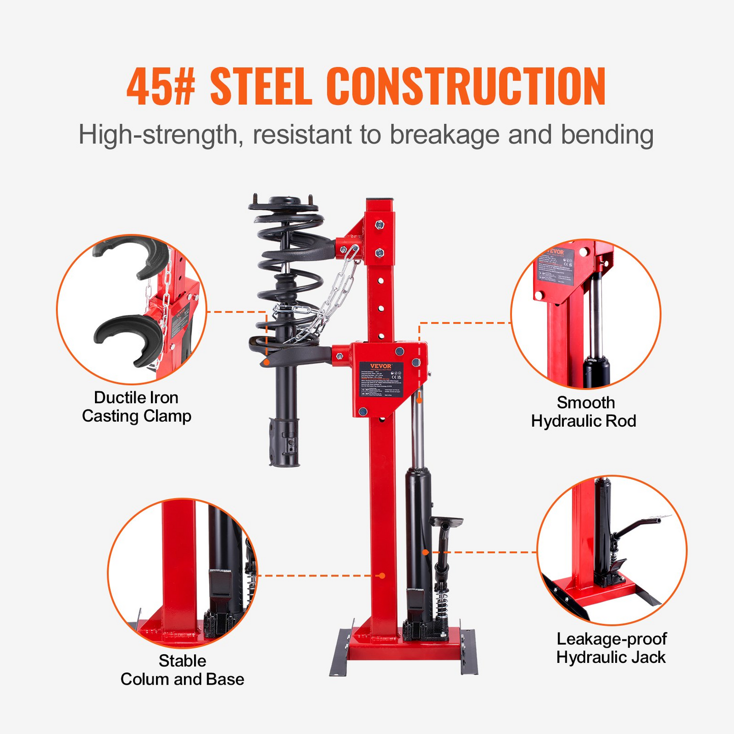 VEVOR Strut Spring Compressor, 4.5 Ton/4499.6 kg Hydraulic Jack Capacity, 1 Ton Rated Compression Force, Auto Strut Coil Spring Compressor Tool, Hydraulic Spring Compressor for Strut Spring Removing