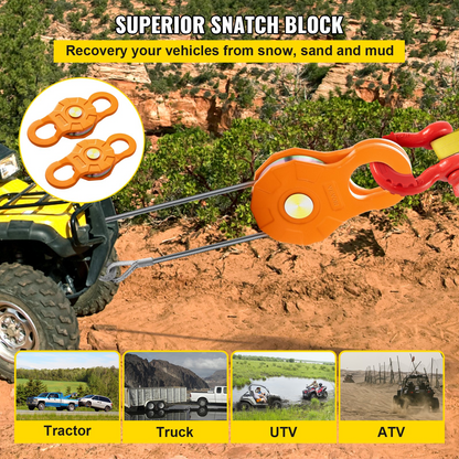 VEVOR Snatch Block, 11T/25,000 LBS Working Load Limit, Heavy Duty Winch Pulley for 0.55"/14 mm Synthetic Rope or Soft Shackles, Off-road Recovery Accessories for Tractor, Truck, ATV & UTV, 2 Packs