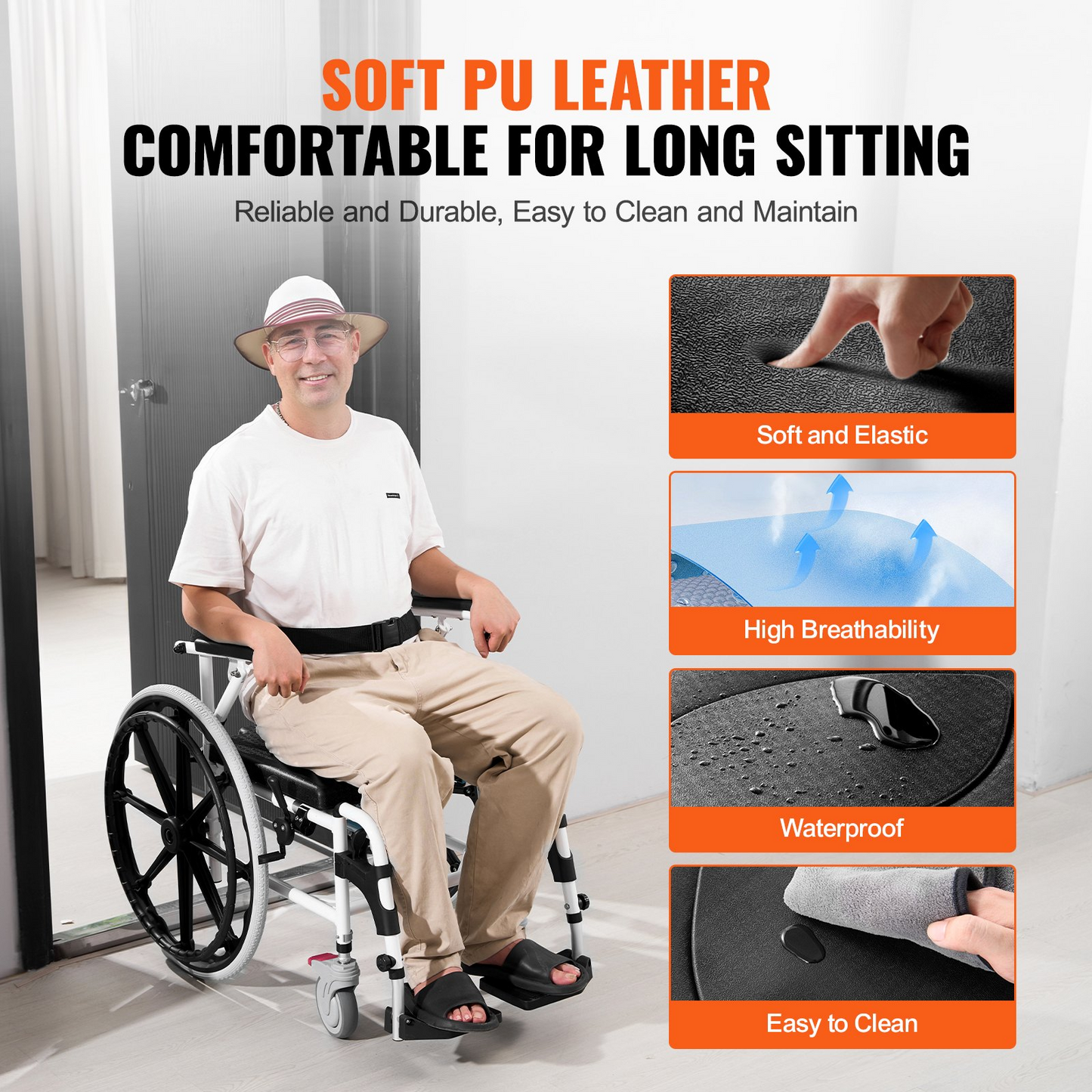 VEVOR Shower Wheelchair 17.5in/44.5 cm Al Alloy Commode Bathroom Wheelchair for Disabled