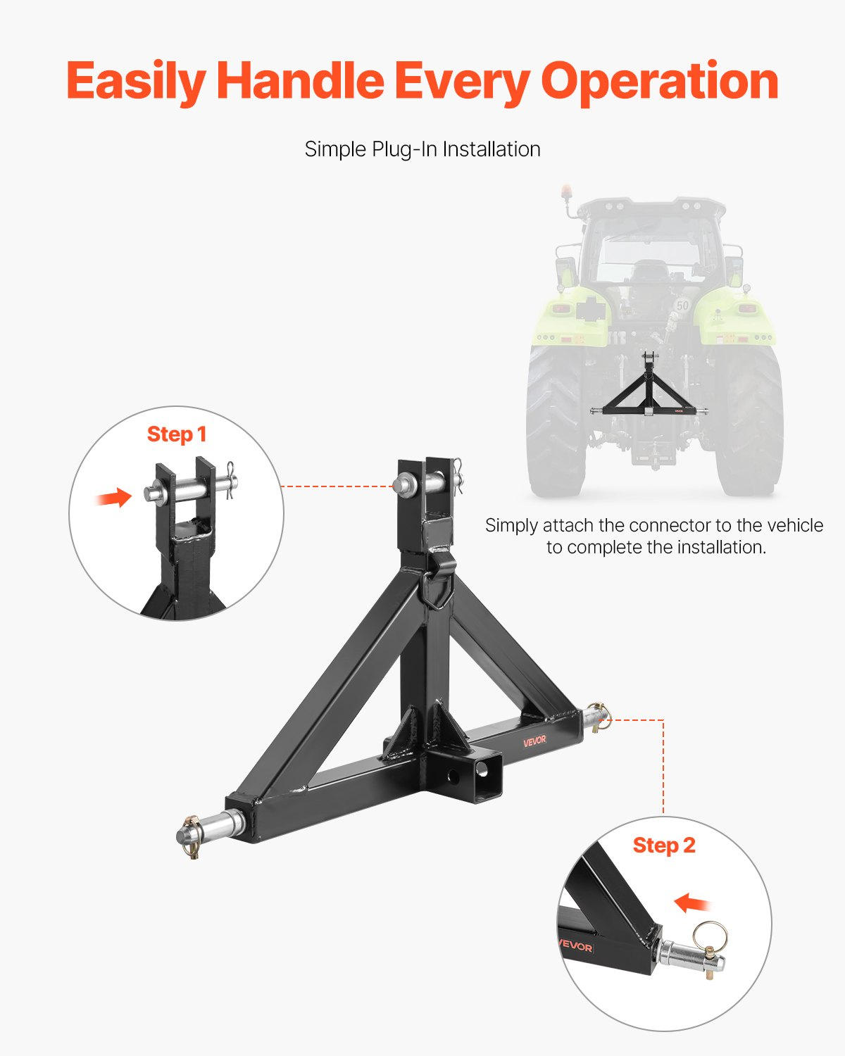 VEVOR 3 Point 2" Trailer Hitch Receiver Quick Hitch Adapter 3000lbs Capacity