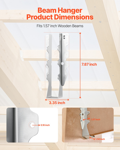 VEVOR Face-Mount Joist Hanger Inner Size 1.57x1.50x7.83 in / 40x38x199 mm 50 Pcs